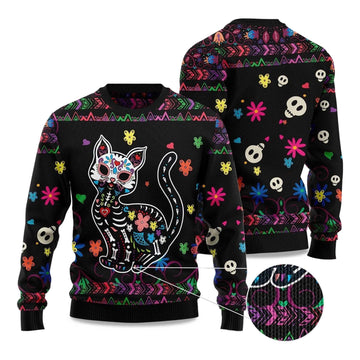 2026 Cat Sugar Skull Ugly Christmas Sweater Moonbestprint
