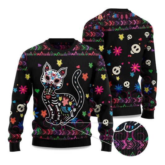 2026 Cat Sugar Skull Ugly Christmas Sweater Moonbestprint