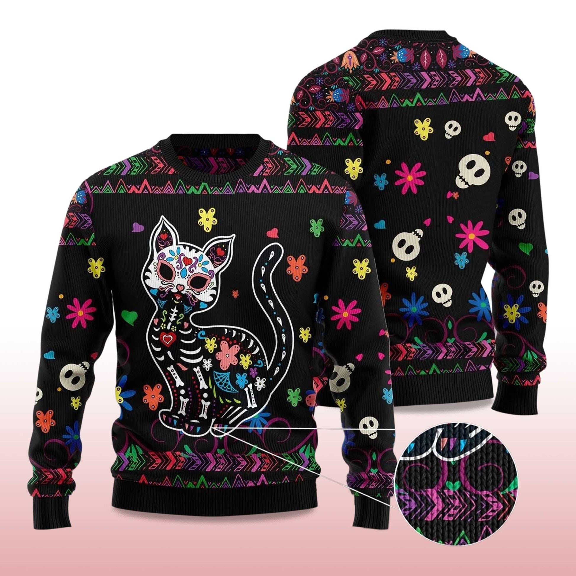 2026 Cat Sugar Skull Ugly Christmas Sweater Moonbestprint