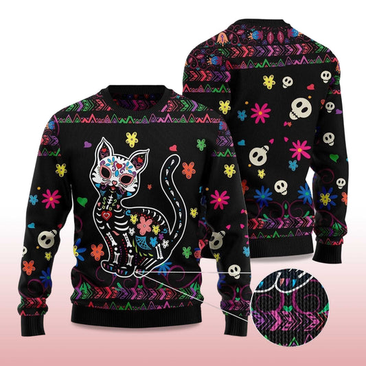 2026 Cat Sugar Skull Ugly Christmas Sweater Moonbestprint