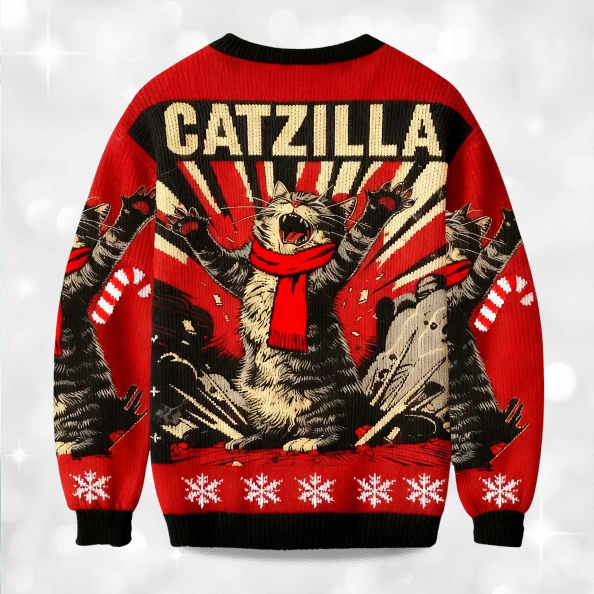 2026 Catzilla Roaring Funny Cat Retro Christmas Ugly Sweater Moonbestprint