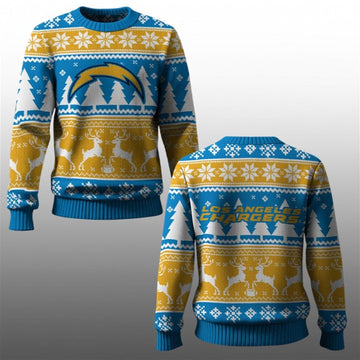 2026 Chargers Reindeer Football Christmas Ugly Sweater - Moonbestprint