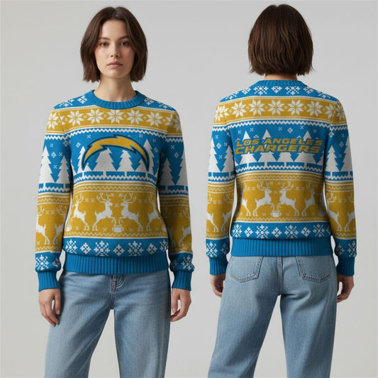 2026 Chargers Reindeer Football Christmas Ugly Sweater - Moonbestprint