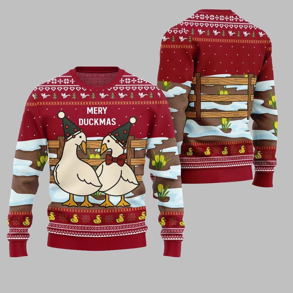 2026 Christmas Adorable Duck Family Farm Ugly Christmas Sweater - Moonbestprint
