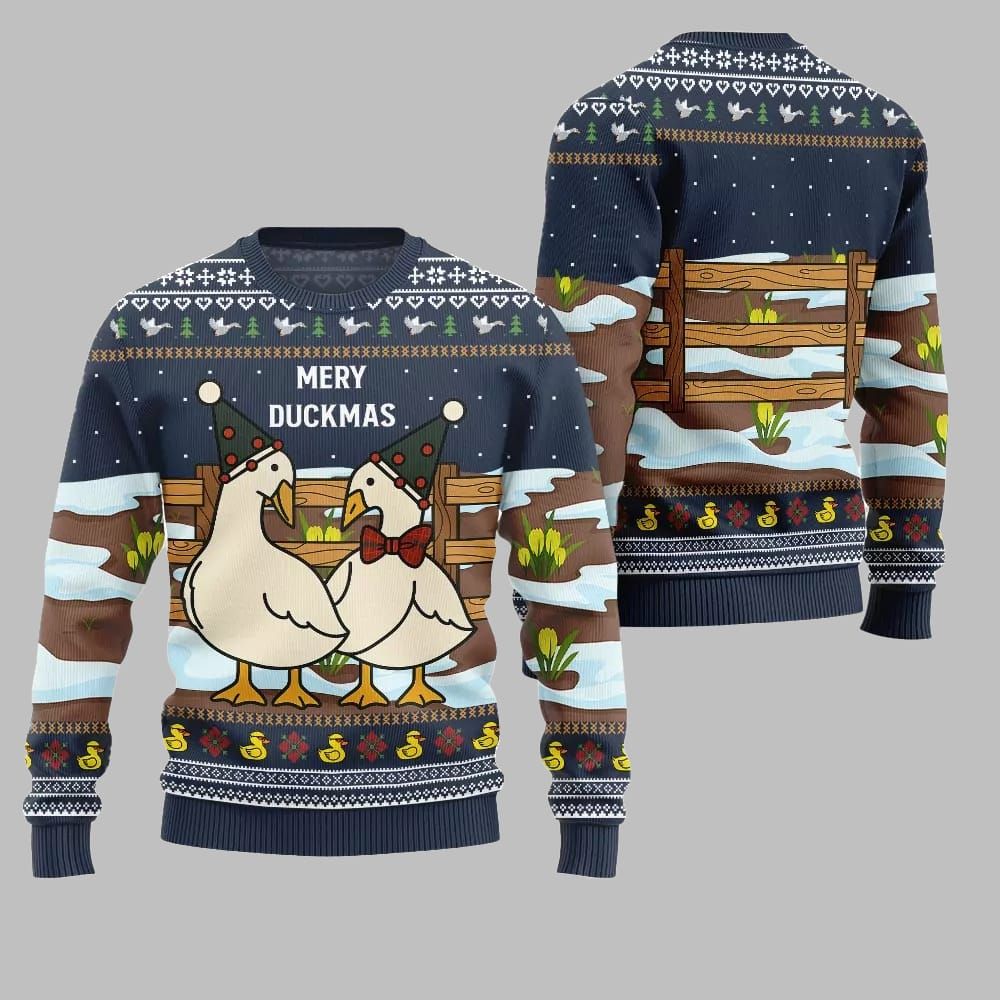 2026 Christmas Adorable Duck Family Farm Ugly Christmas Sweater - Moonbestprint