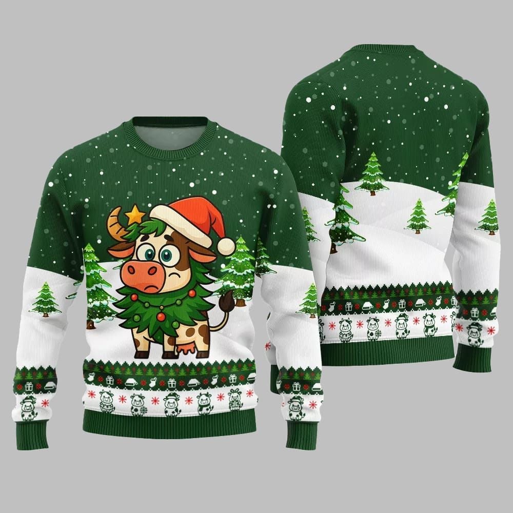 2026 Christmas Adorable Santa Cow Ugly Christmas Sweater - Moonbestprint