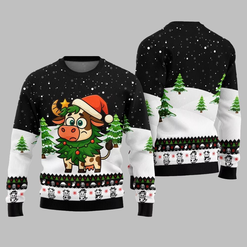 2026 Christmas Adorable Santa Cow Ugly Christmas Sweater - Moonbestprint