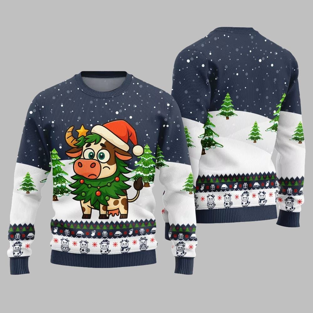 2026 Christmas Adorable Santa Cow Ugly Christmas Sweater - Moonbestprint