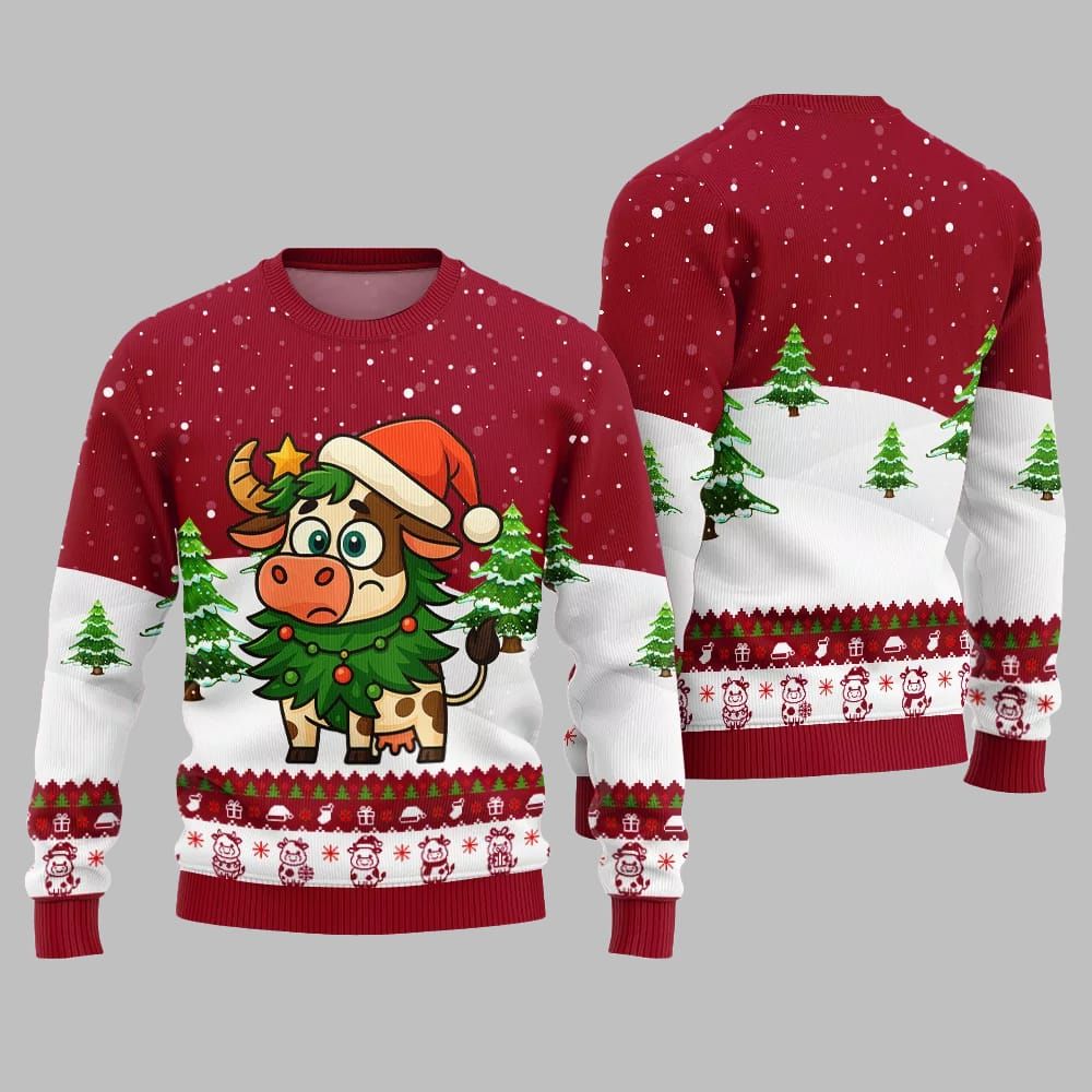2026 Christmas Adorable Santa Cow Ugly Christmas Sweater - Moonbestprint
