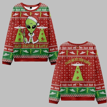 2026 Christmas Alien Believes in Santa Ugly Christmas Sweater - Moonbestprint
