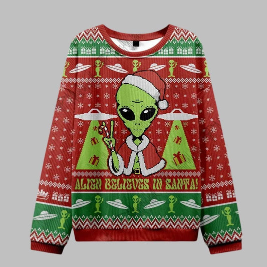 2026 Christmas Alien Believes in Santa Ugly Christmas Sweater - Moonbestprint