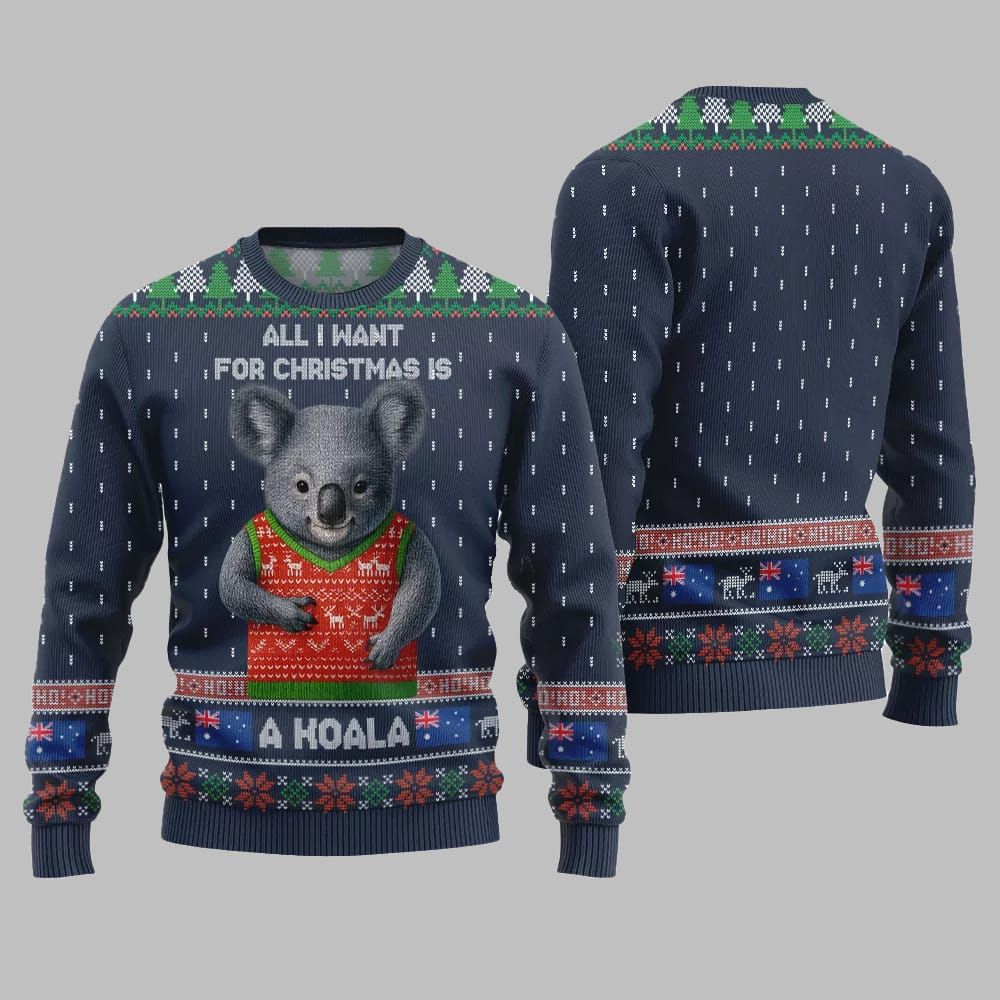 2026 Christmas All I Want For Christmas Is A Koala Ugly Christmas Sweater - Moonbestprint