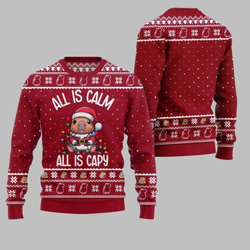 2025 Christmas All Is Calm Capybara Ugly Christmas Sweater – Moonbestprint