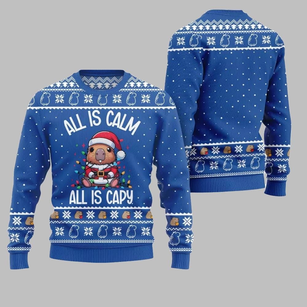 2026 Christmas All Is Calm Capybara Ugly Christmas Sweater - Moonbestprint