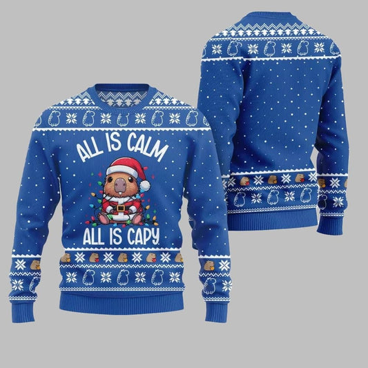 2026 Christmas All Is Calm Capybara Ugly Christmas Sweater - Moonbestprint