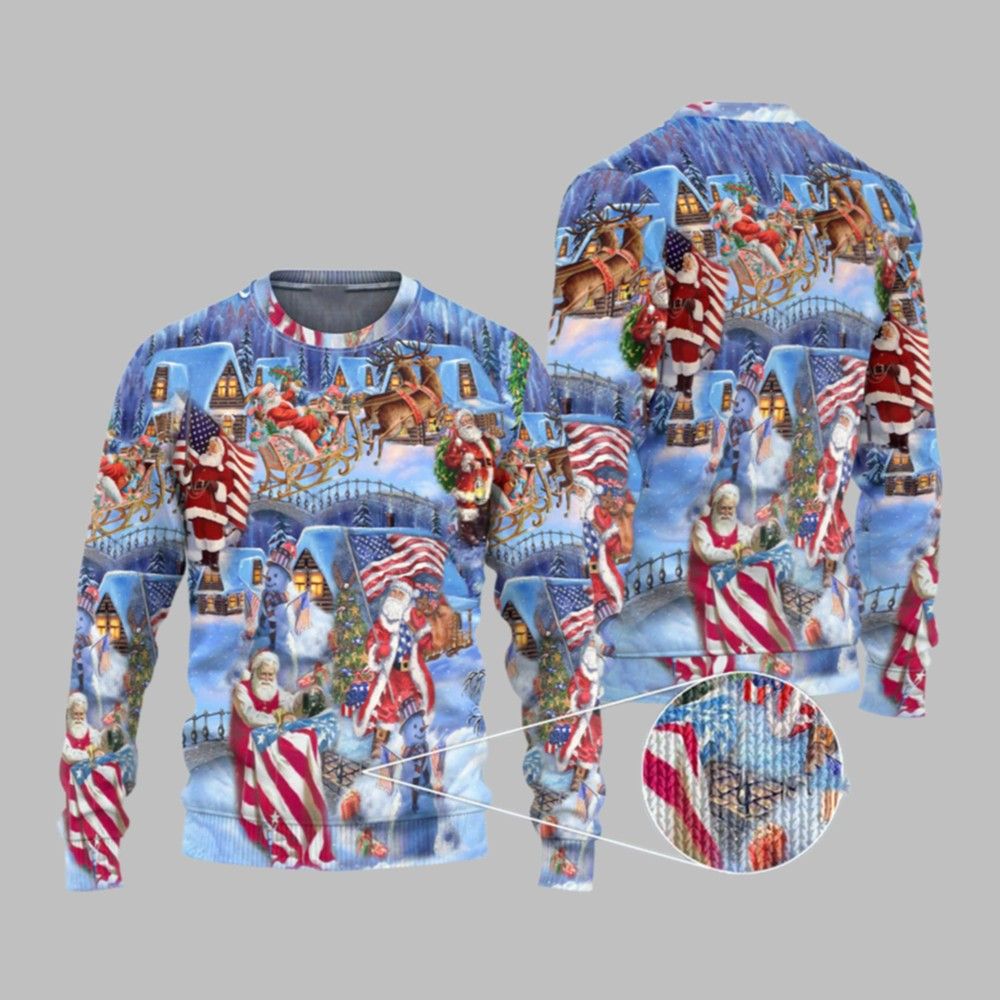 2026 Christmas America Christmas Patriotic Santa Claus Ugly Christmas Sweater - Moonbestprint