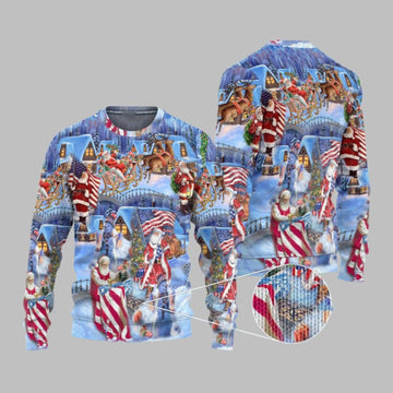 2026 Christmas America Christmas Patriotic Santa Claus Ugly Christmas Sweater - Moonbestprint