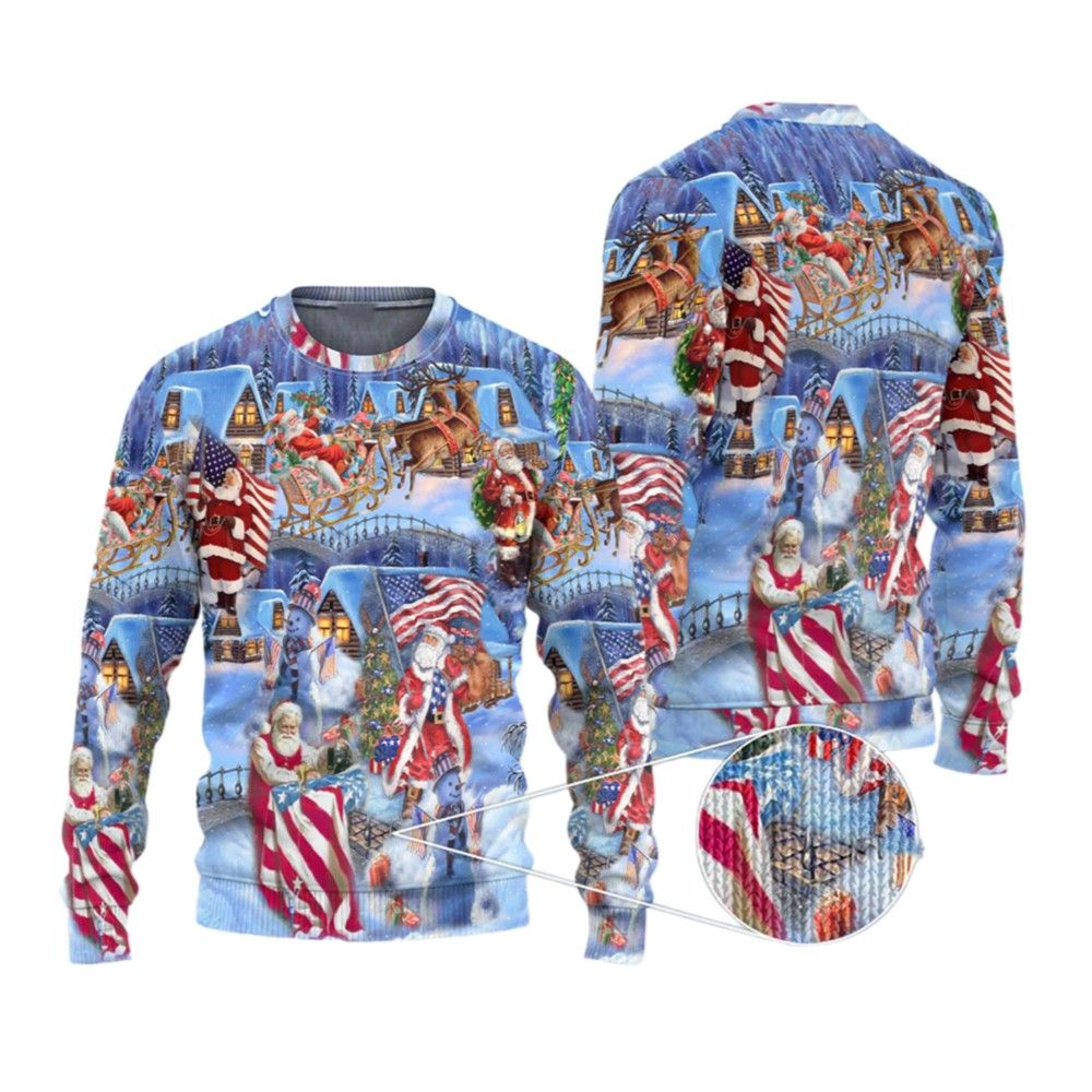 2026 Christmas America Christmas Patriotic Santa Claus Ugly Christmas Sweater - Moonbestprint