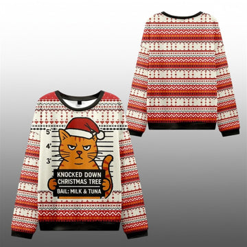 2026 Christmas Arrested Cat Christmas Tree Ugly Sweater - Moonbestprint