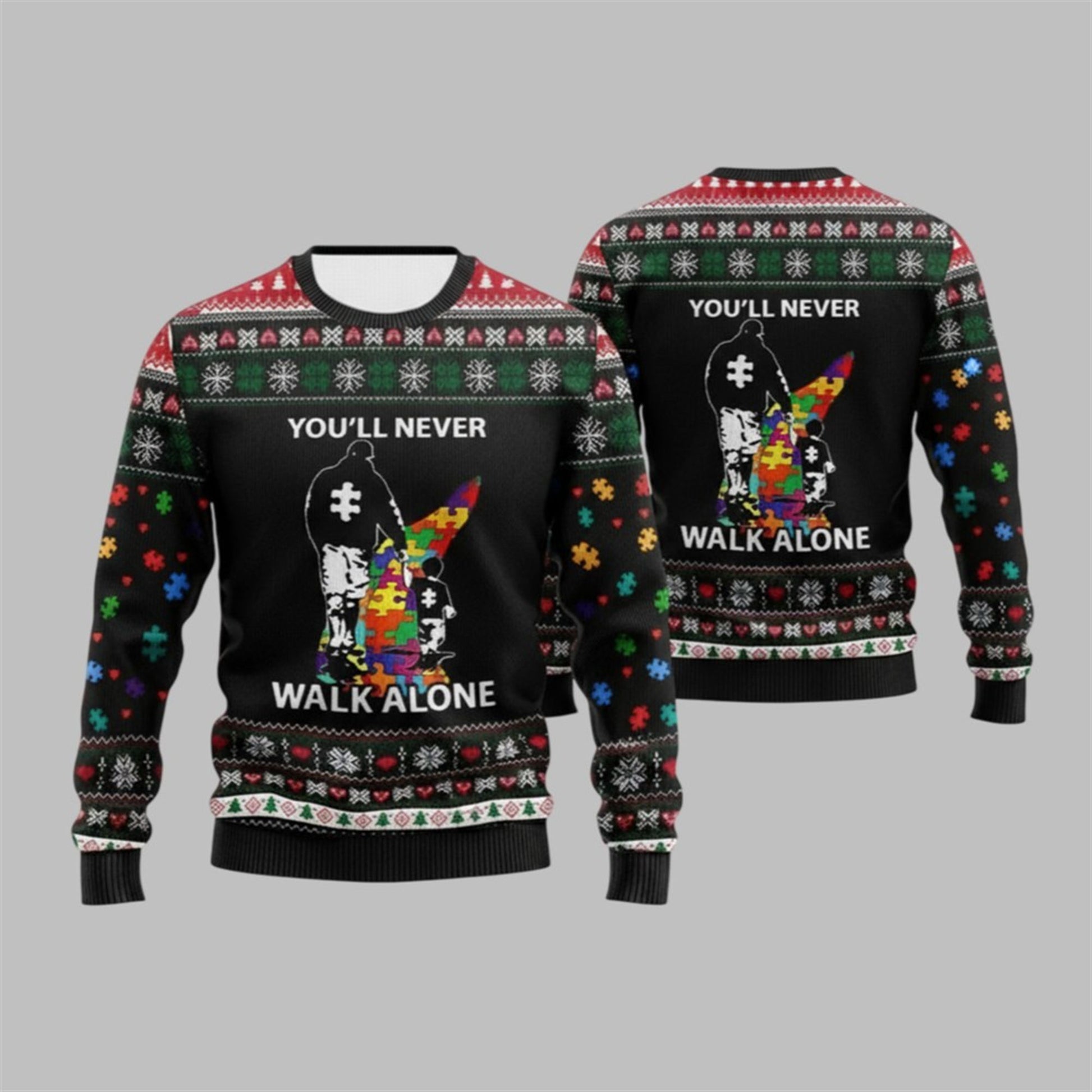 2026 Christmas Autism You'll Never Walk Alone Ugly Sweater - Moonbestprint