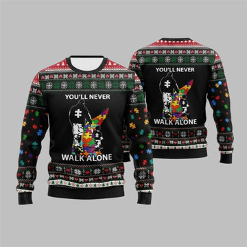 2026 Christmas Autism You'll Never Walk Alone Ugly Sweater - Moonbestprint
