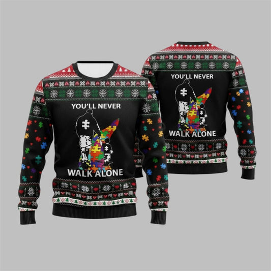 2026 Christmas Autism You'll Never Walk Alone Ugly Sweater - Moonbestprint