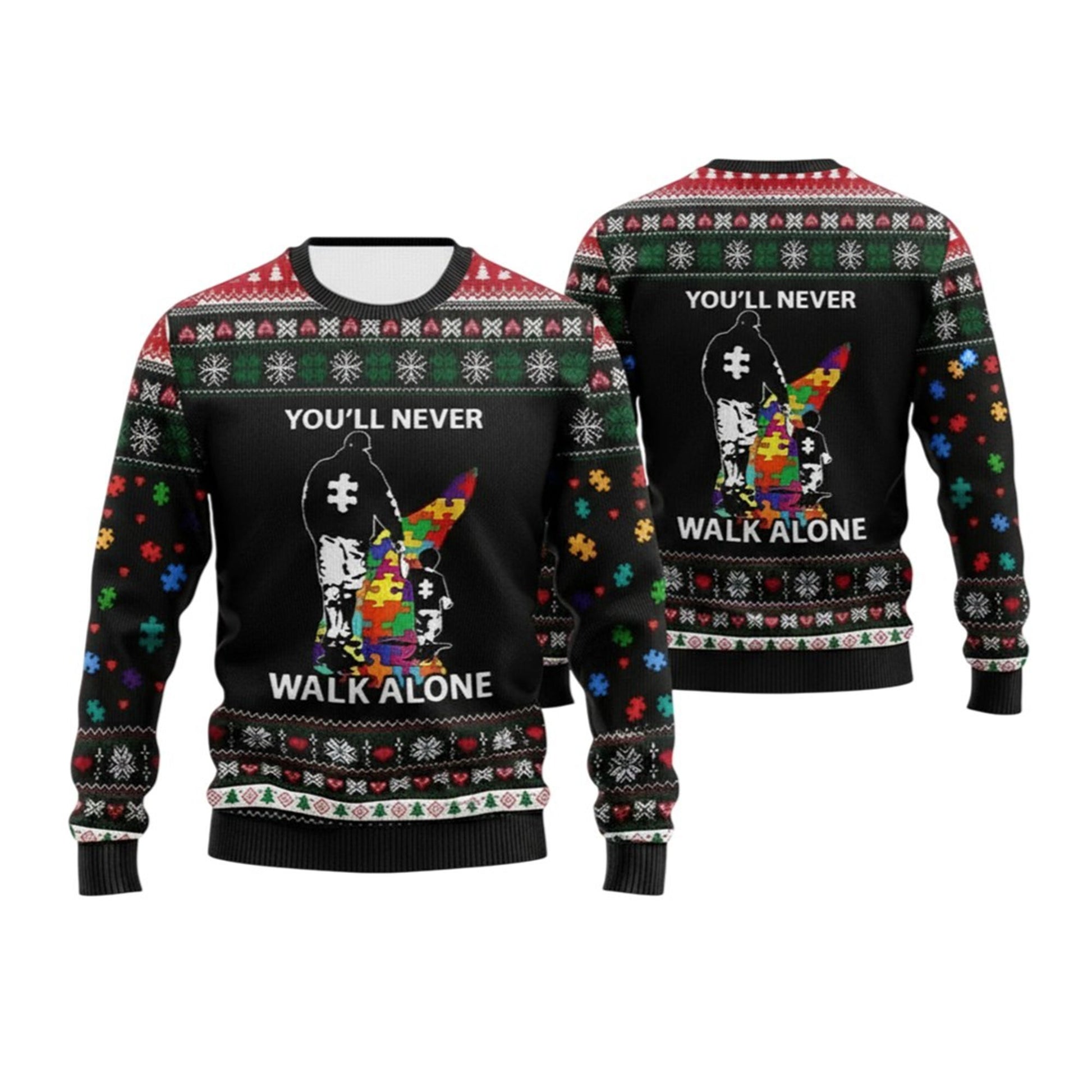 2026 Christmas Autism You'll Never Walk Alone Ugly Sweater - Moonbestprint