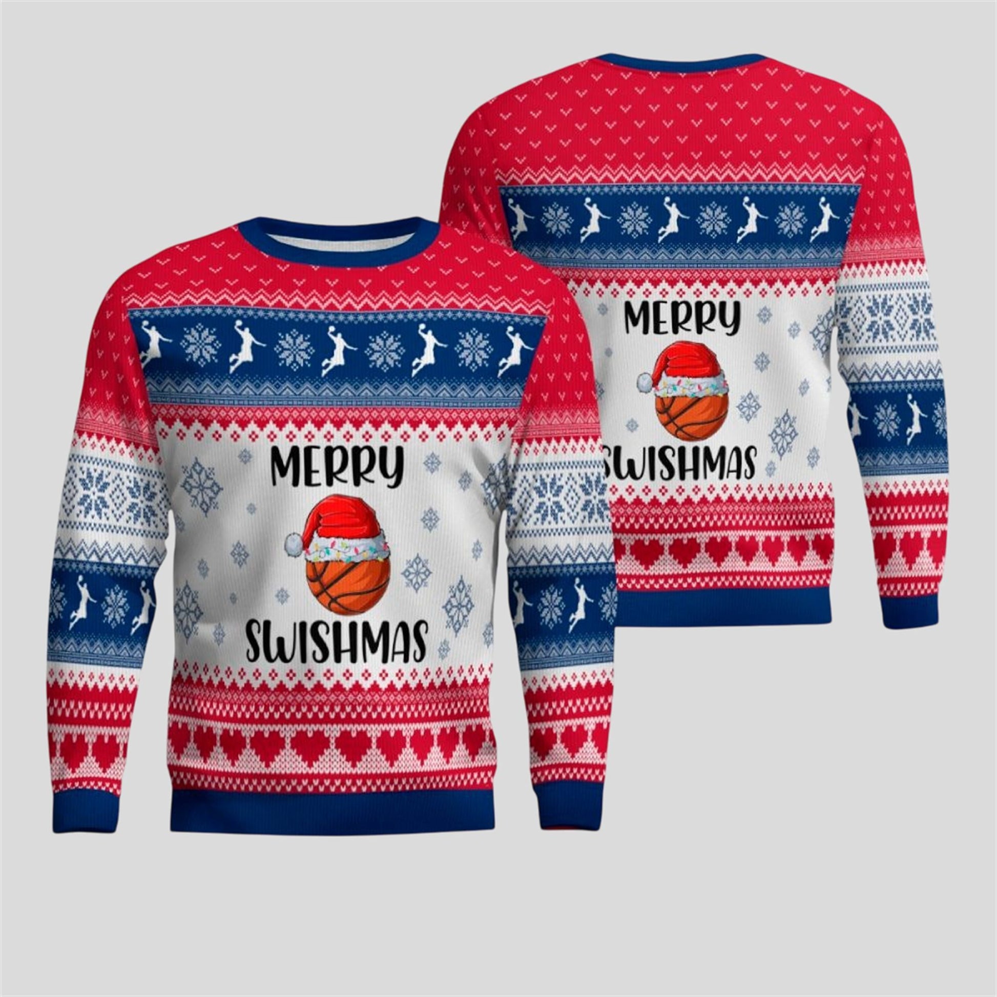 2026 Christmas Basketball Merry Swishmas Ugly Sweater - Moonbestprint