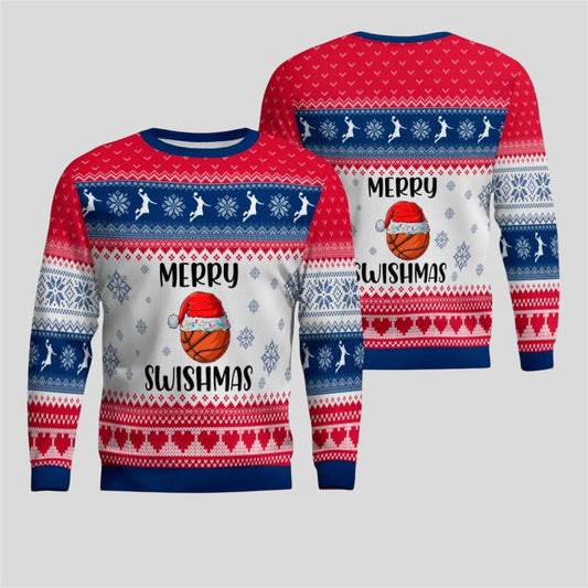 2026 Christmas Basketball Merry Swishmas Ugly Sweater - Moonbestprint