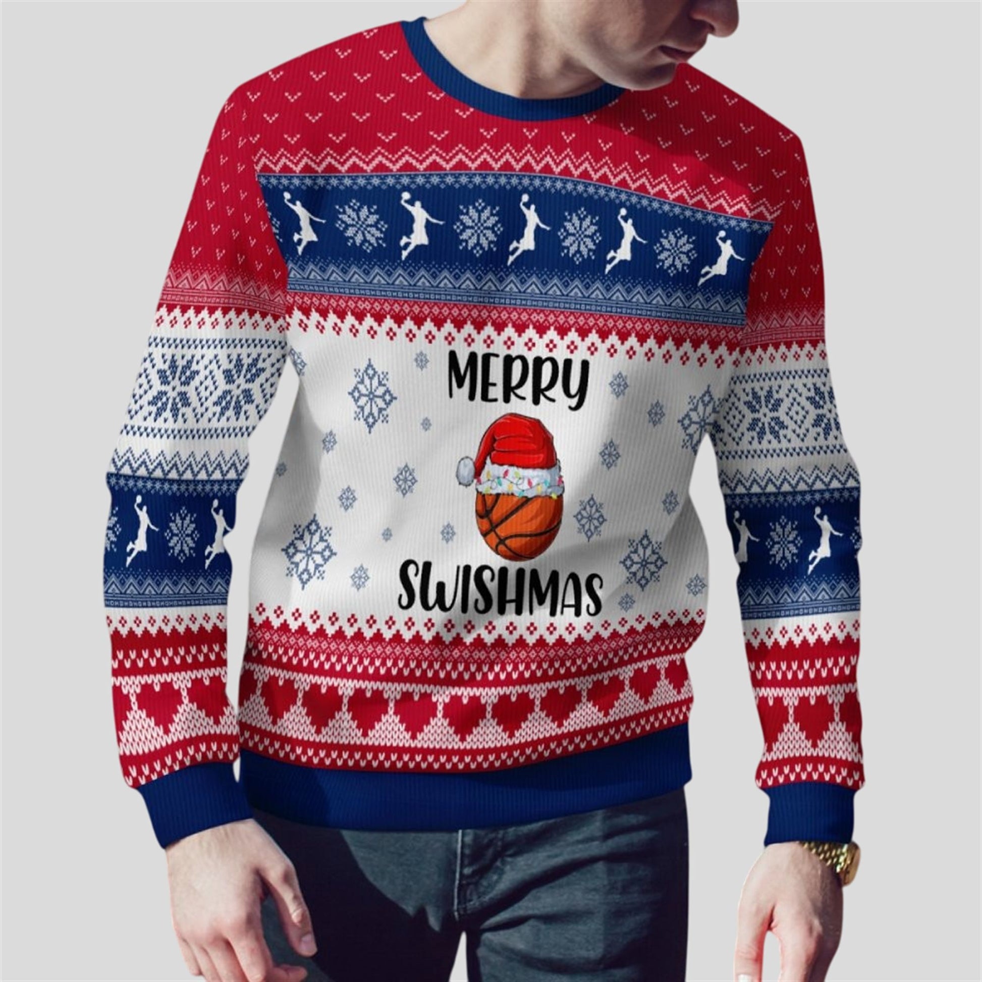 2026 Christmas Basketball Merry Swishmas Ugly Sweater - Moonbestprint