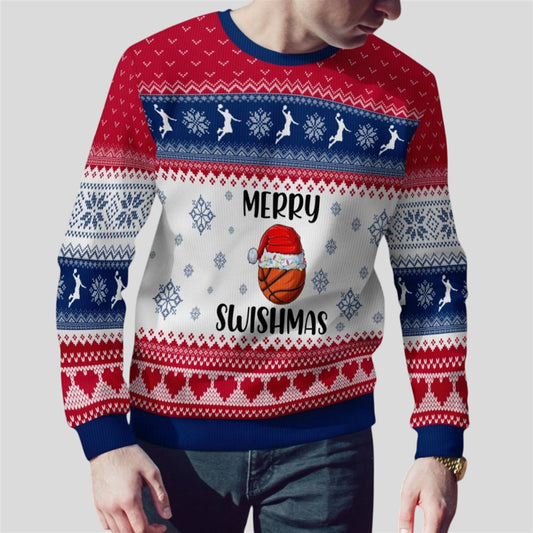 2026 Christmas Basketball Merry Swishmas Ugly Sweater - Moonbestprint