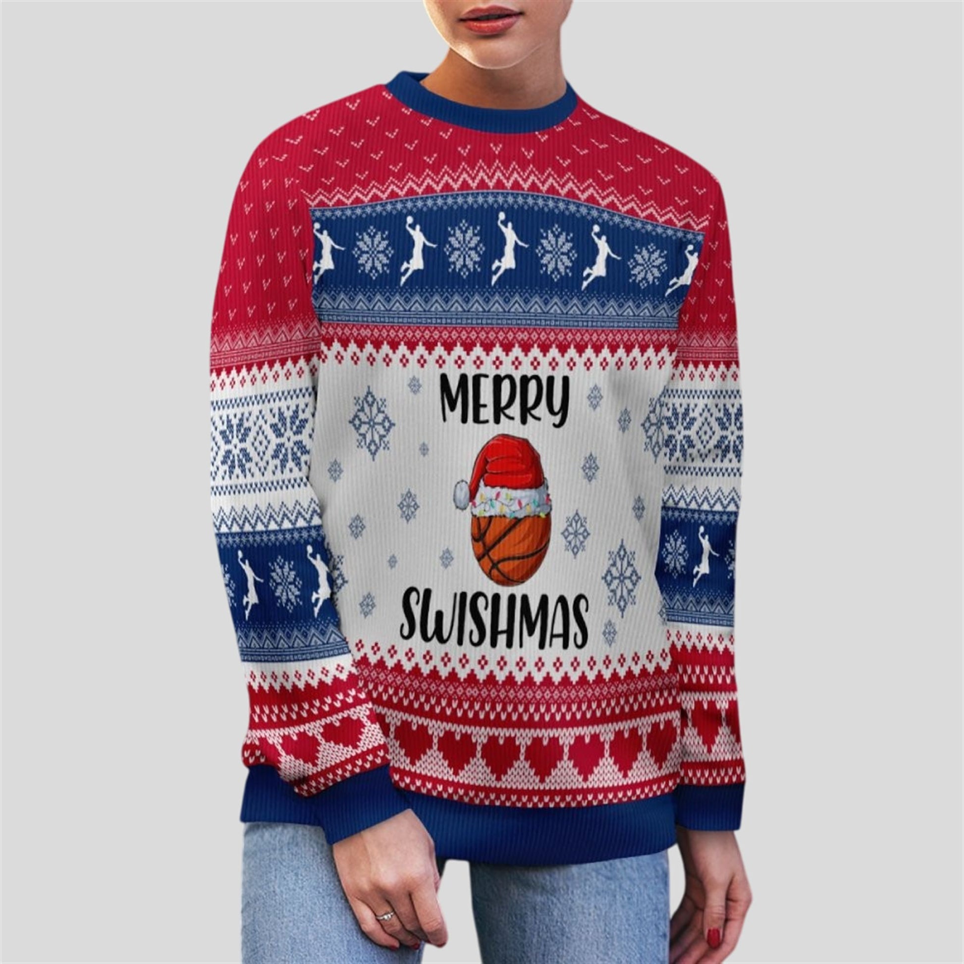 2026 Christmas Basketball Merry Swishmas Ugly Sweater - Moonbestprint