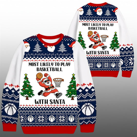 2026 Christmas Basketball With Santa Ugly Sweater - Moonbestprint