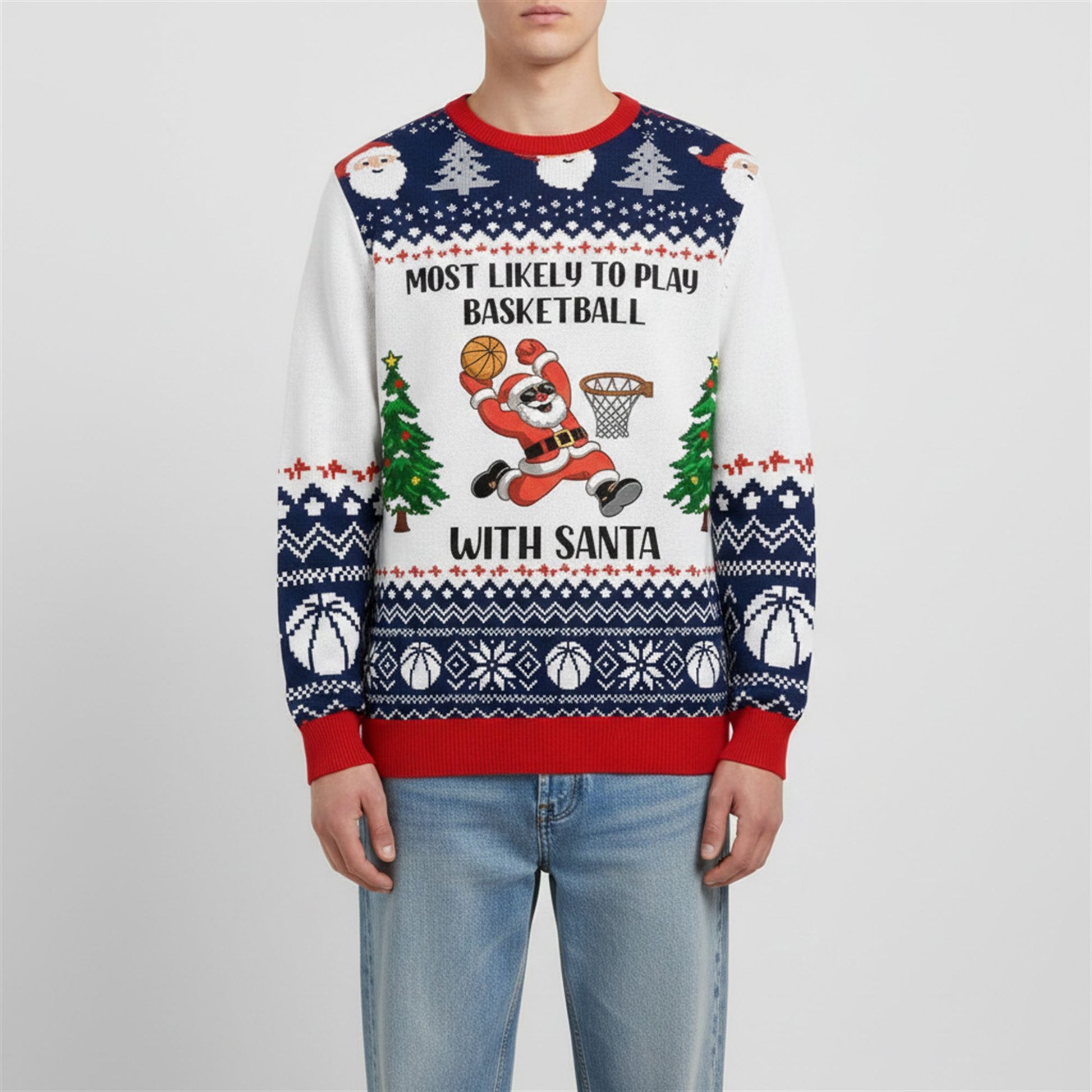 2026 Christmas Basketball With Santa Ugly Sweater - Moonbestprint