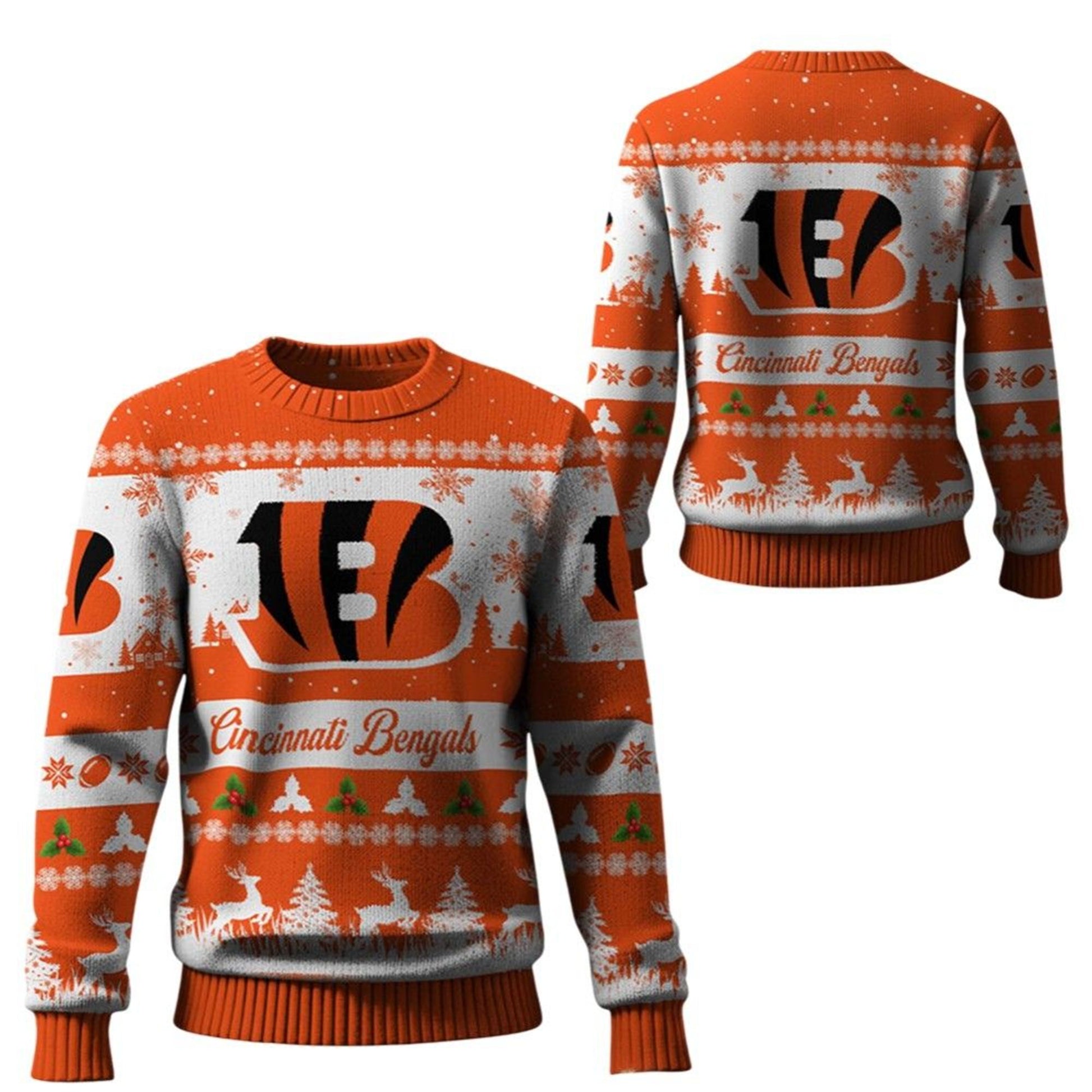 2026 Christmas Bengals Festive Reindeer Tree Ugly Sweater - Moonbestprint