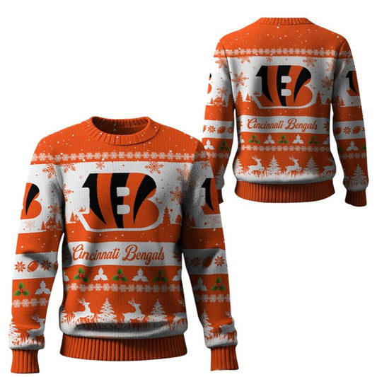 2026 Christmas Bengals Festive Reindeer Tree Ugly Sweater - Moonbestprint