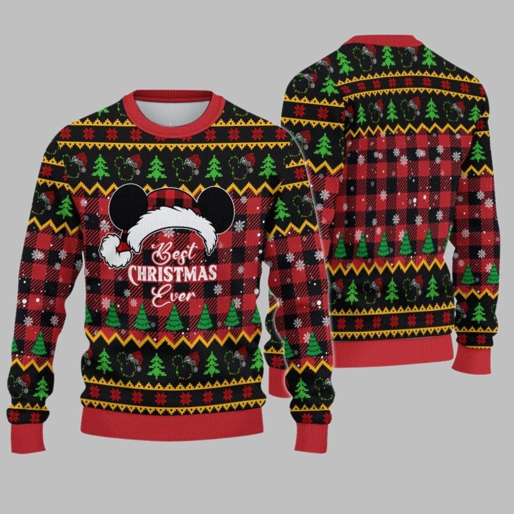 2026 Christmas Best Christmas Ever Cartoon Mouse Christmas Hat Ugly Sweatshirt - Moonbestprint