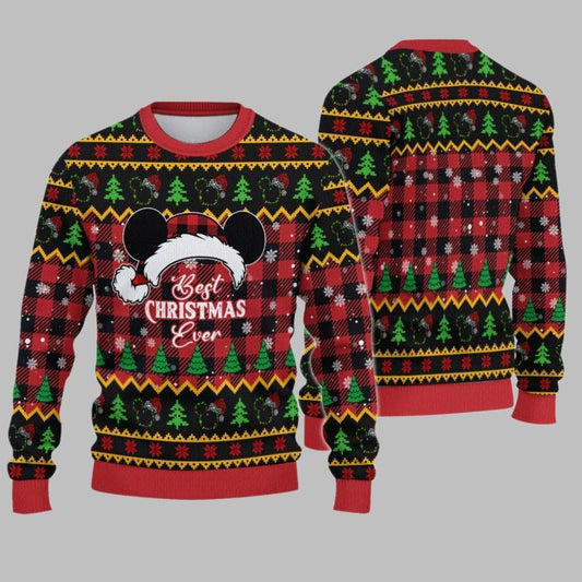 2026 Christmas Best Christmas Ever Cartoon Mouse Christmas Hat Ugly Sweatshirt - Moonbestprint