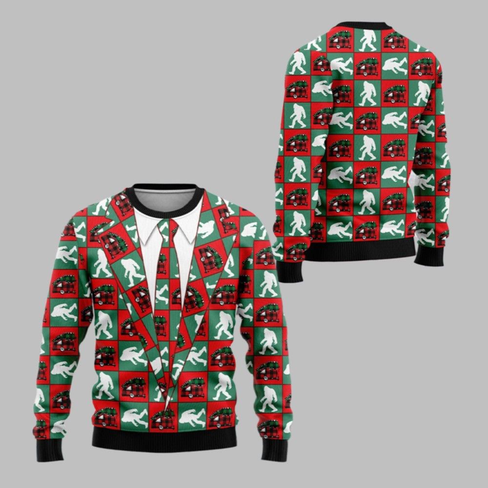 2026 Christmas Bigfoot Camping Christmas Ugly Christmas Sweater - Moonbestprint