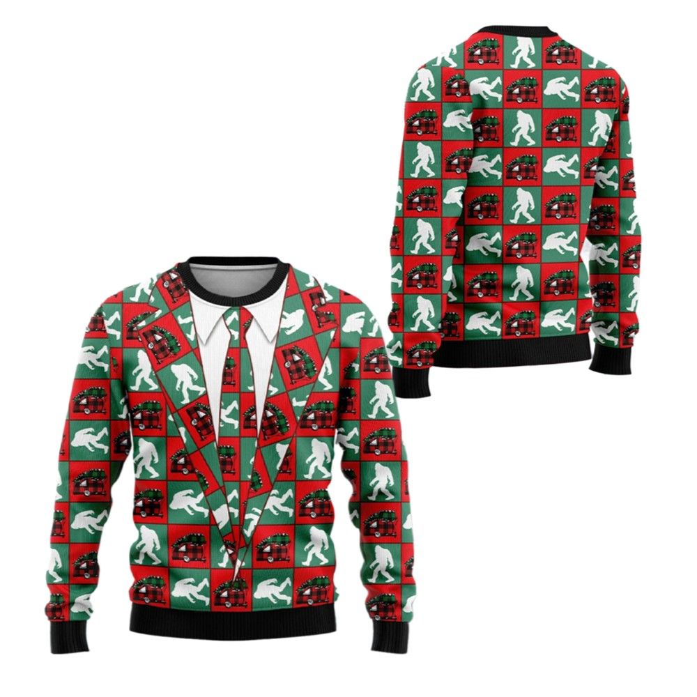 2026 Christmas Bigfoot Camping Christmas Ugly Christmas Sweater - Moonbestprint