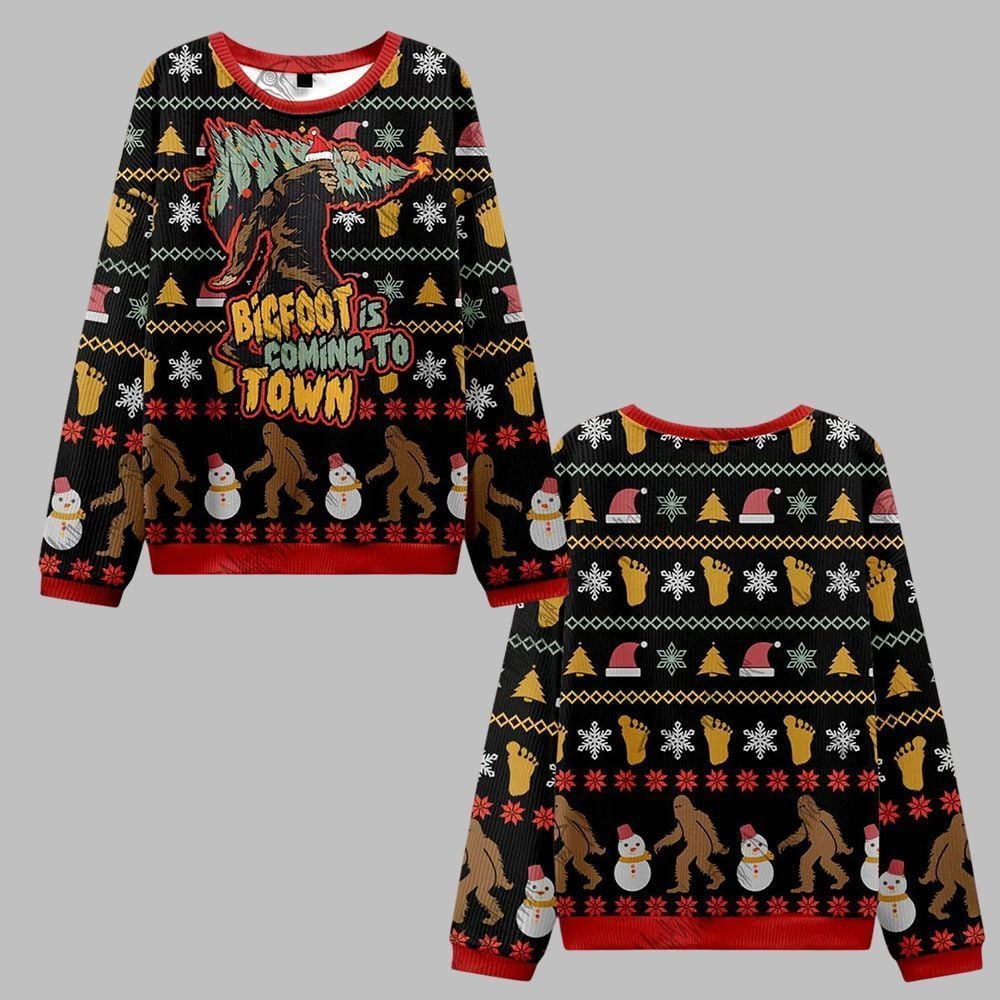 2026 Christmas Bigfoot is Coming to Town Ugly Christmas Sweater - Moonbestprint