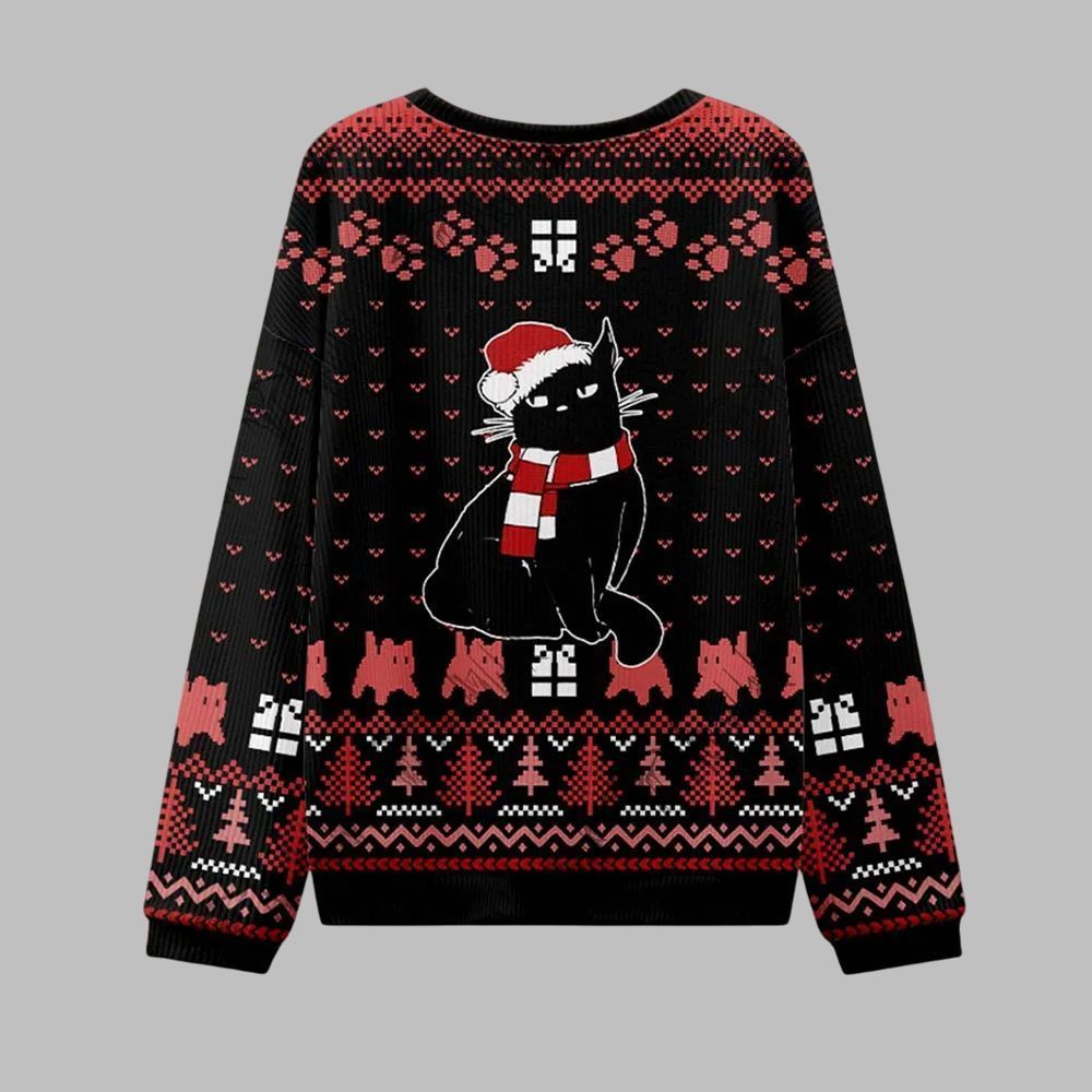 2026 Christmas Black Cat What What Ugly Christmas Sweater - Moonbestprint
