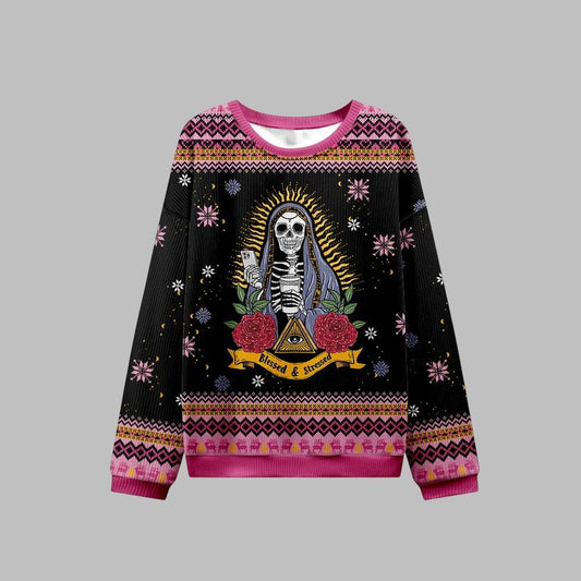 2026 Christmas Blessed And Stressed Ugly Christmas Sweater - Moonbestprint