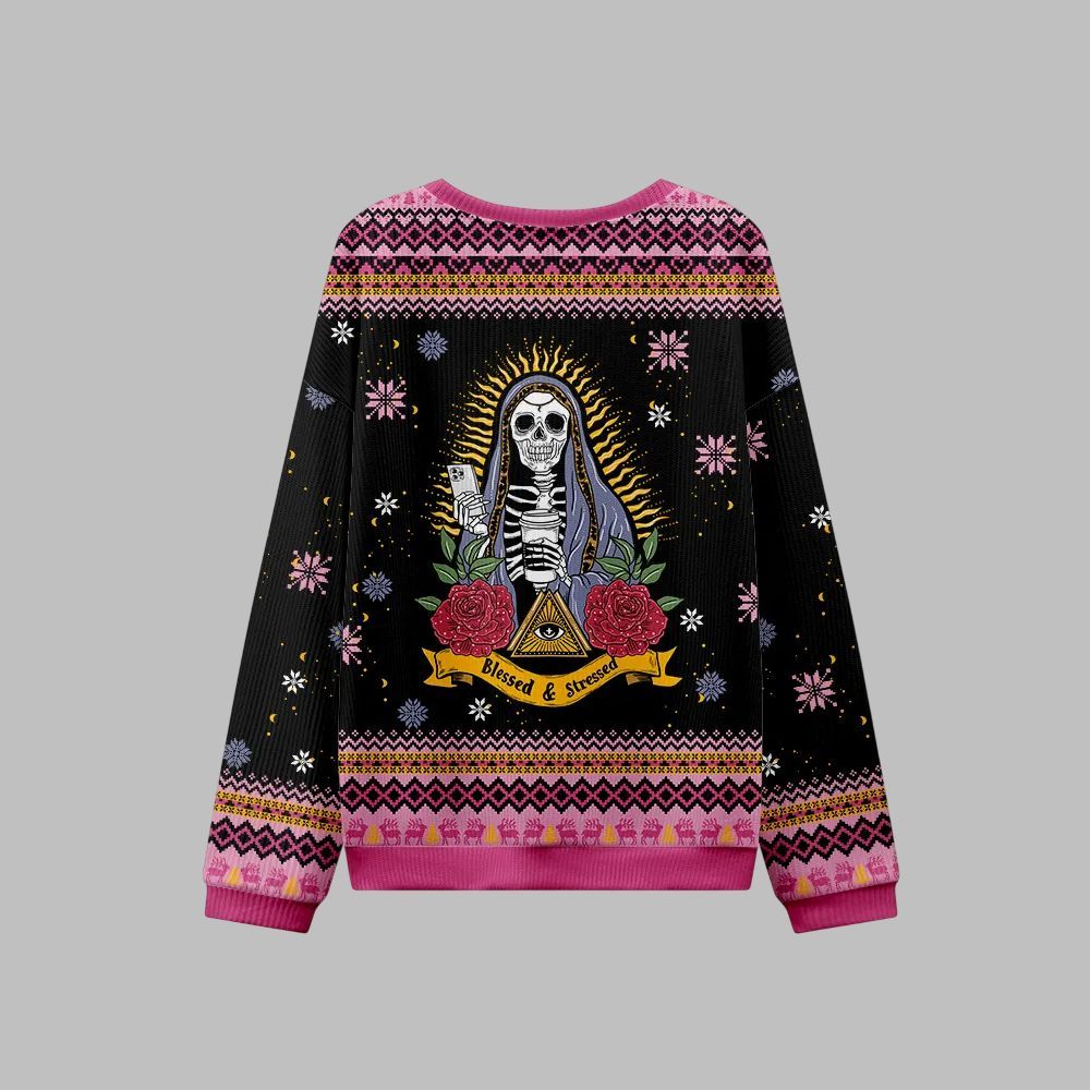 2026 Christmas Blessed And Stressed Ugly Christmas Sweater - Moonbestprint