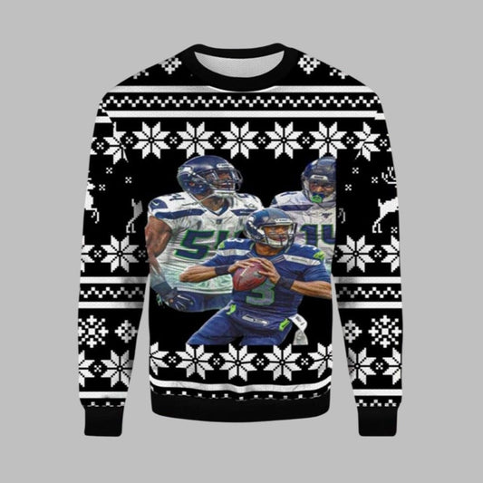 2026 Christmas Bobby Wagner DK Metcalf Russell Wilson Ugly Christmas Sweater - Moonbestprint