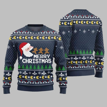 2026 Christmas Bold Pacman Santa Ghost Hunt Ugly Christmas Sweater - Moonbestprint