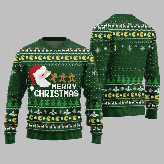 2026 Christmas Bold Pacman Santa Ghost Hunt Ugly Christmas Sweater - Moonbestprint