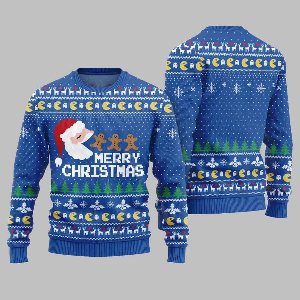 2026 Christmas Bold Pacman Santa Ghost Hunt Ugly Christmas Sweater - Moonbestprint