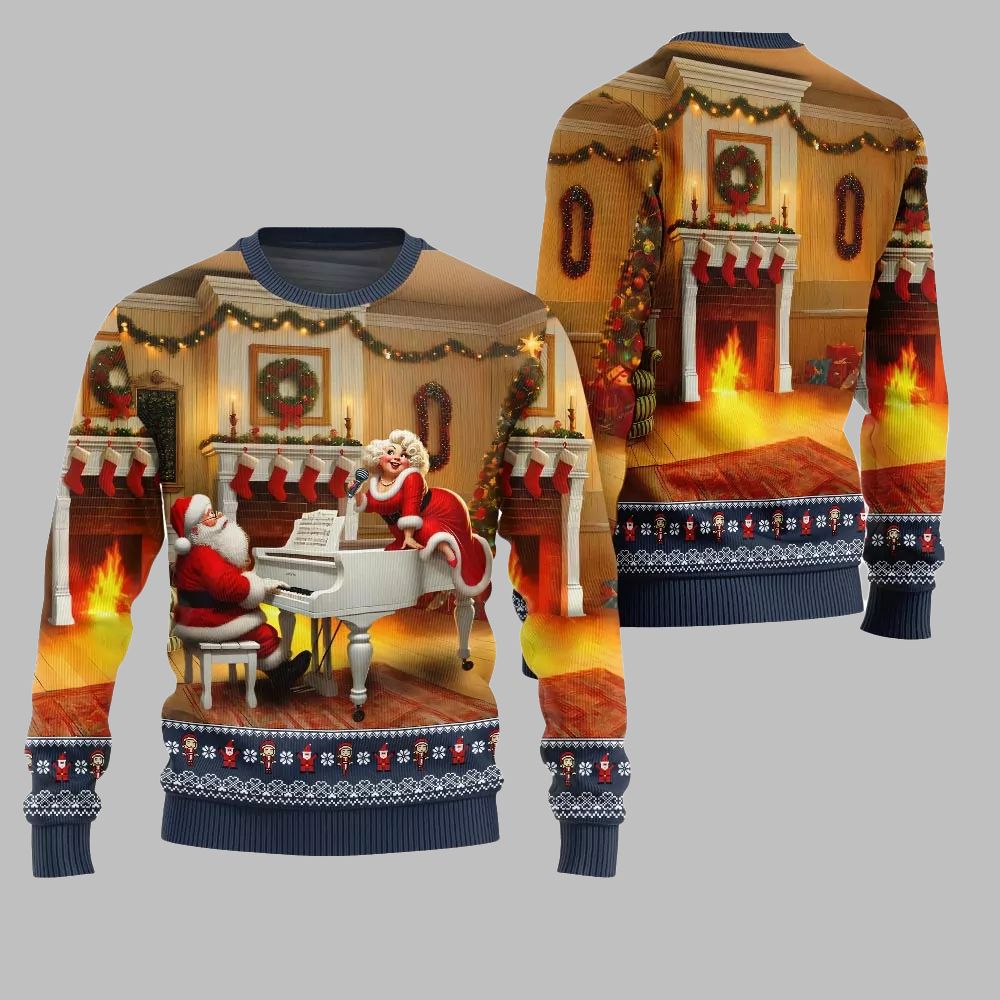 2026 Christmas Bold Piano Claus Ugly Christmas Sweater - Moonbestprint