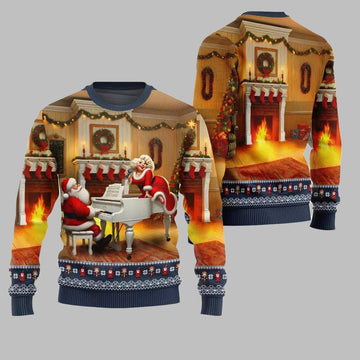 2026 Christmas Bold Piano Claus Ugly Christmas Sweater - Moonbestprint